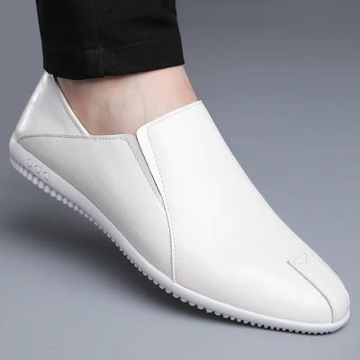 Mode Schwarz-weiße Herrenlederschuhe Bequeme rutschfeste flache Sohle Täglich Büro Outdoor Freizeit Business Fahren Herrenschuhe