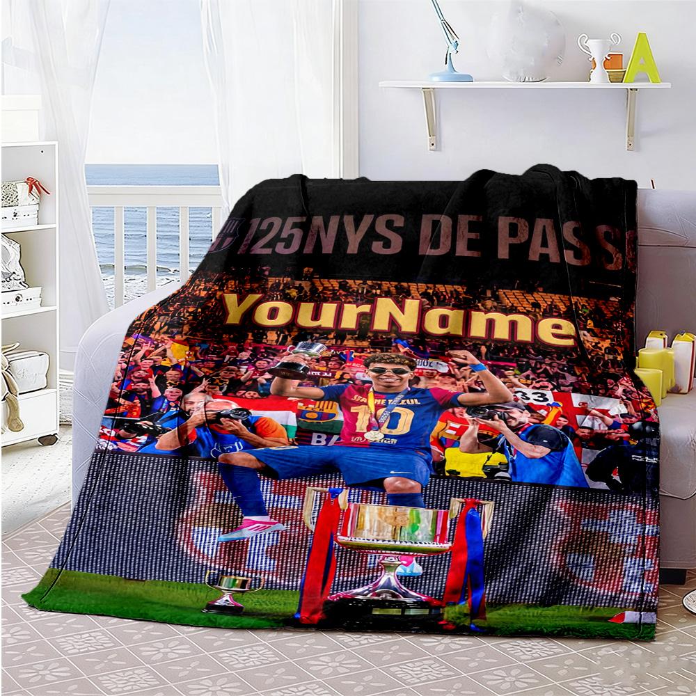 Lamine Yamal 37 Personalisierte Decke Gemütliche Personalisierte Decke Weich Warm Gemütlich Vielseitig für Nickerchen Bett Strandkorb Ideal für Alle Jahreszeiten
