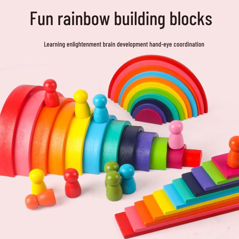 Children's Wooden 4-in-1 Rainbow Arch Bridge Stacking Blocks Early Education Toy