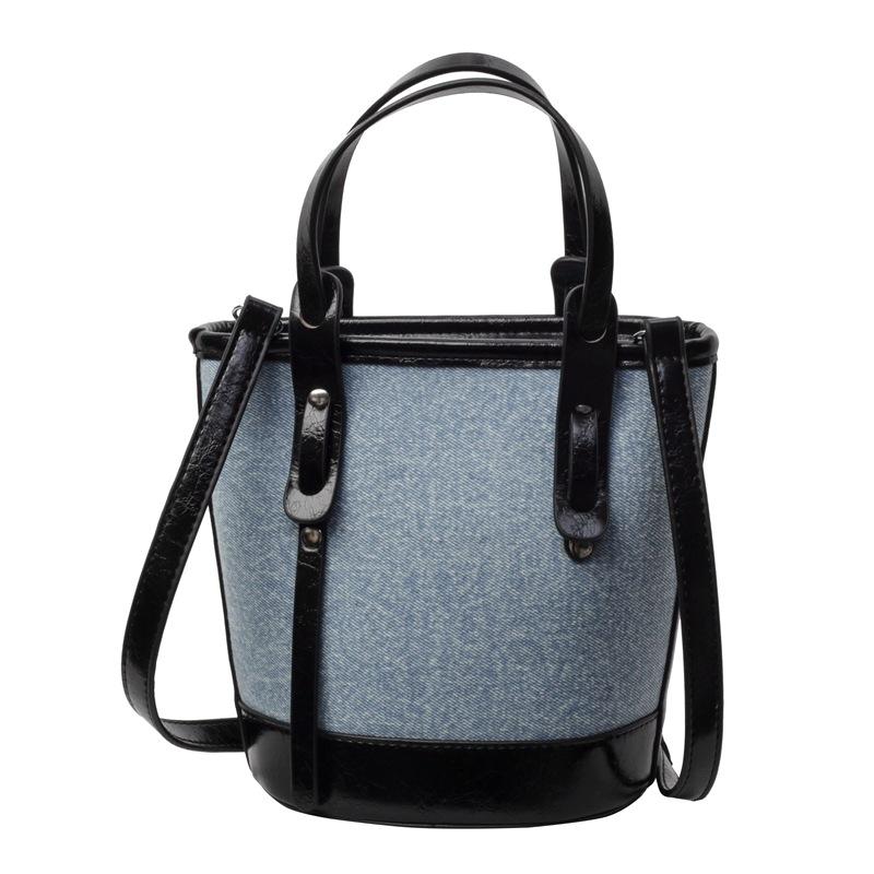 Popular contrasting color bucket bag women's new small bag fashionable portable shoulder bag textured messenger bag