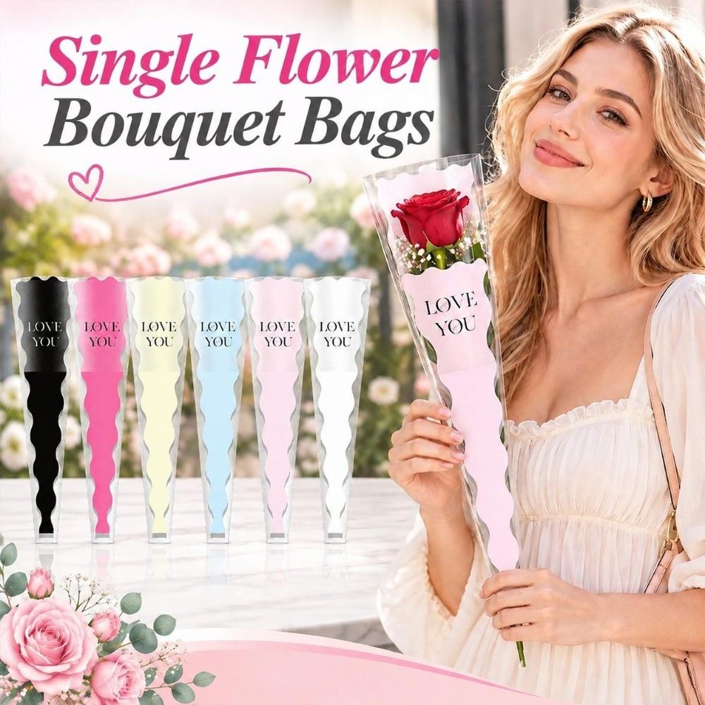 50Pcs Clear Flower Wrapping Bag LOVE YOU Print Single Flower Bag Floral Packaging