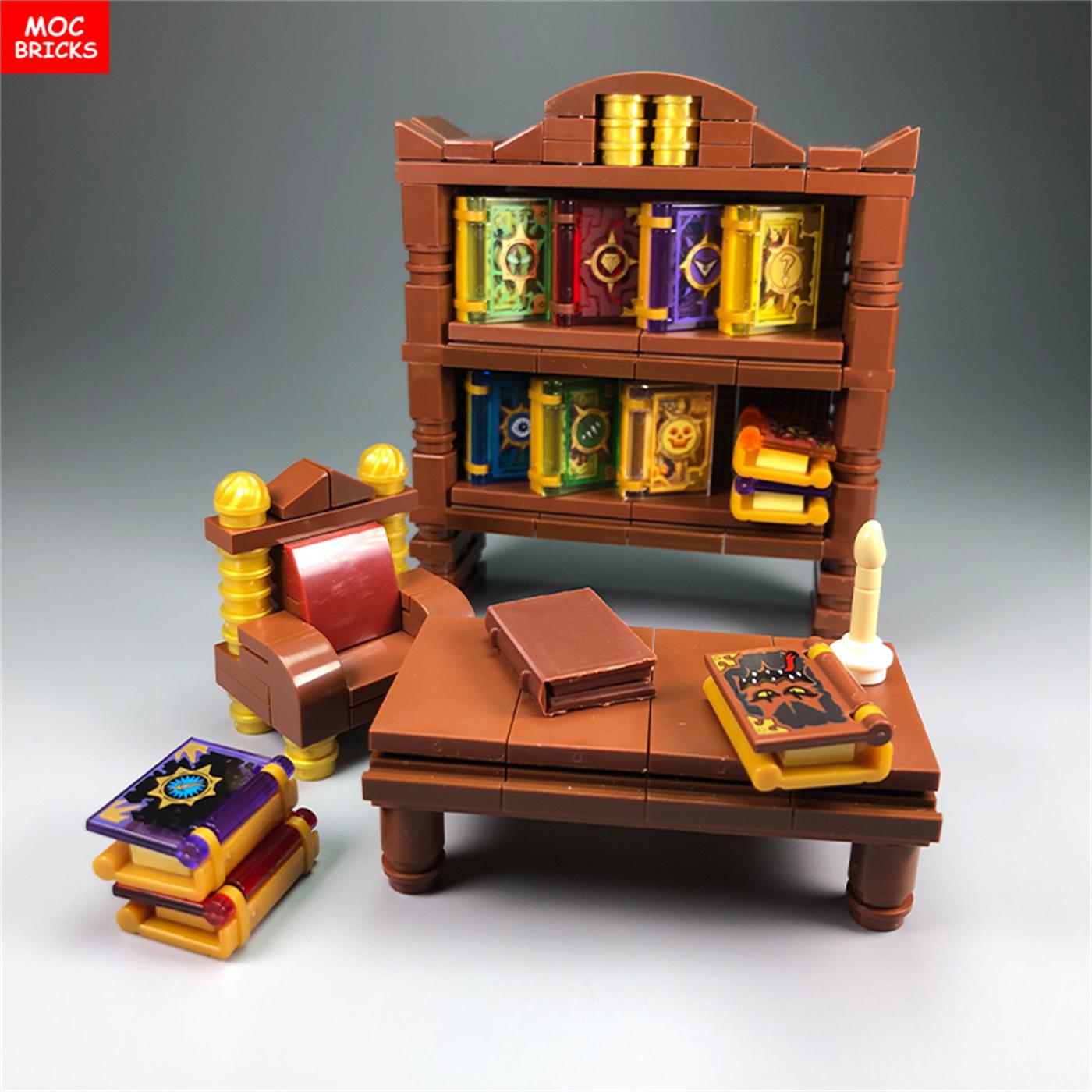 

Non-Toxic Set Moc Bricks Diy Brown Classical Desk And Chair And Bookshelf Magic Book Building Blocks Toys For Children Xmas Gifts