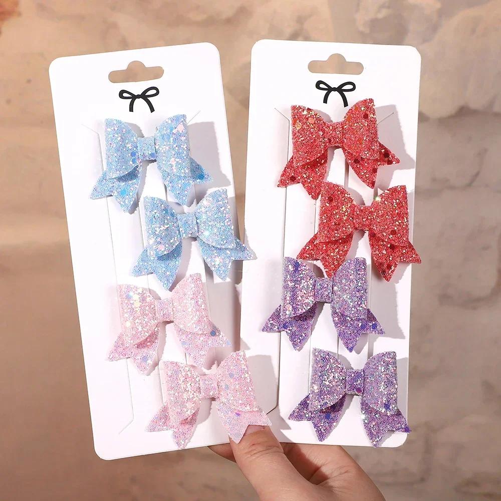 4Pcs Glitter Bows Hair Clips for Women Girls Cute Shinny Sequins Butterfly Hairpins Headwear Hairgrip Kids Hair Accessories