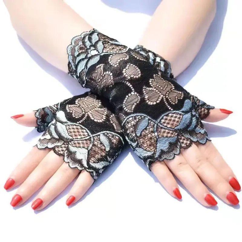 

Женские кружевные перчатки без пальцев для вождения - Защита от солнца и модный танцевальный стиль One Size серый