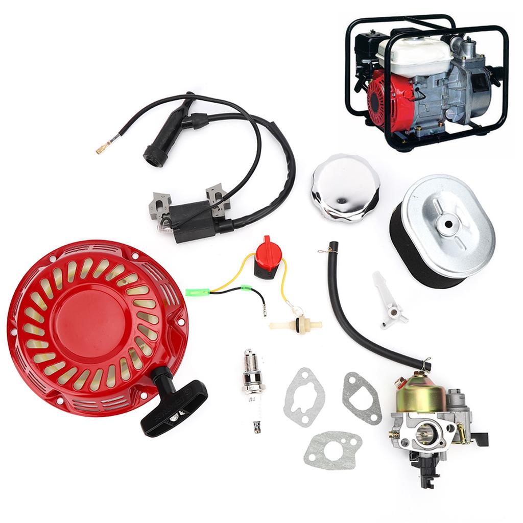 Recoil Starter Carb Ignition Coil Spark Plug OnOff Switch Fuel Cap Hose Kit Fit for Honda GX160