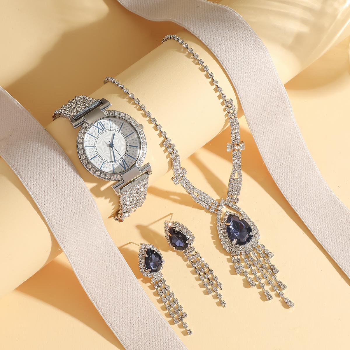 

No gift box Simple design small round watch Diamond-set white oh plate design Heart-shaped necklace Jewelry diamond-set three-pi серебряный