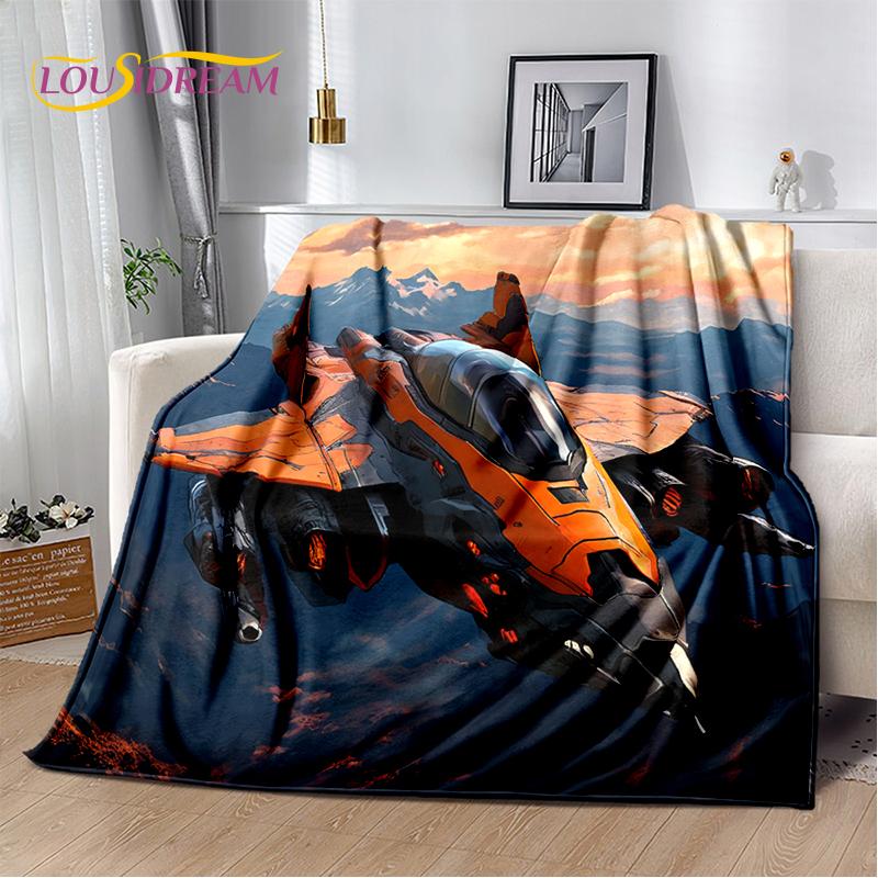 3D Space Spitfire Aircraft  Air Force Jet Fighter Cartoon Blanket,Soft Throw Blanket for Home Bedroom Bed Sofa Cover Child Gift