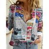 Spring and Autumn 3D Digital Print Women's Fashionable Collared Long Sleeve Casual Shirt