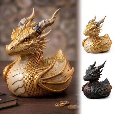 Mythical Creature Desk Accessory Dark Fantasy Dragon Collectible Duck, Gothic Resin Statue for Home Decor, Hand-Painted Ornament Figurine, Medieval