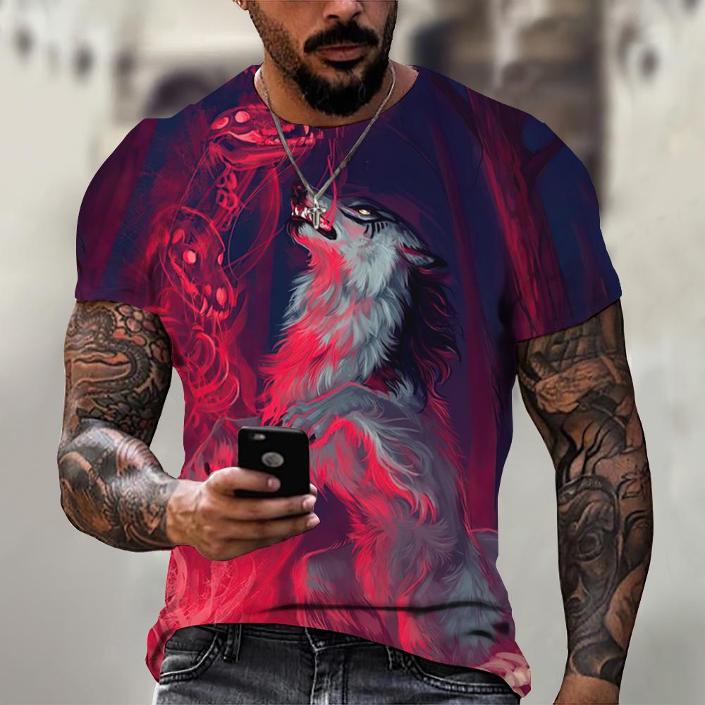 

Мужская футболка с изображением волка, топы с короткими рукавами и 3D принтом волка, уличная футболка в стиле хип-хоп, футболка большого размера, мужская одежда 3XL