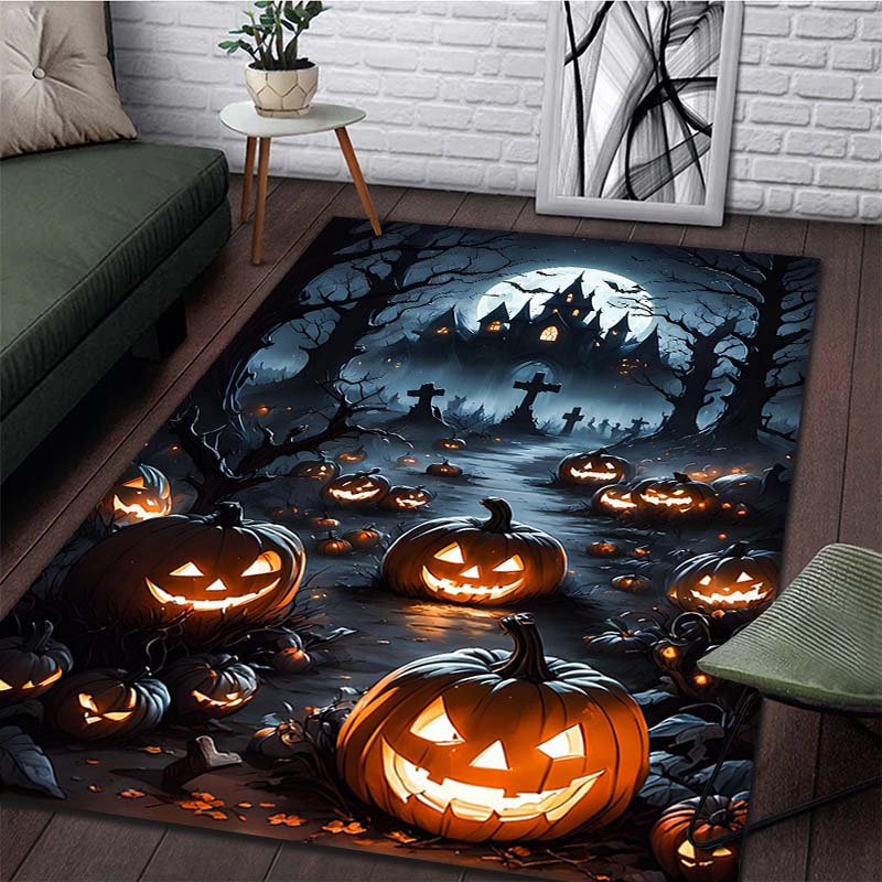Halloween Pumpkin Head Pattern Rug Carpets for Bedroom Living Room Sofa Mat Creative Door Mat Dressing Room Rugs Play Mats Gifts