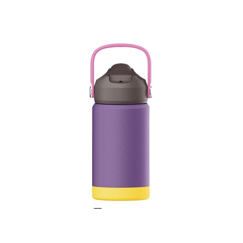 Children s Fashion Macaron Water Cup Thermos Cup Cute Childlike Fun with Handle Portable Anti-drop Silicone Cover Water Cup 360ml фиолетовый