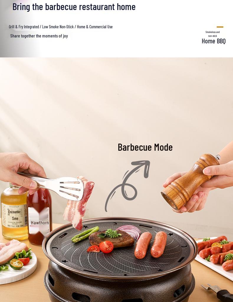 Japanese Non-Stick Charcoal Grill for Camping: Round BBQ Grill & Tea Brewing Stove