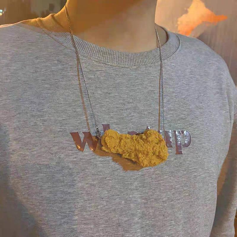 Simulation Fried Chicken Legs Wings Pendant Necklace, Funny Creative Food Jewelry for Women Men, Fashion Chicken Necklace Gift