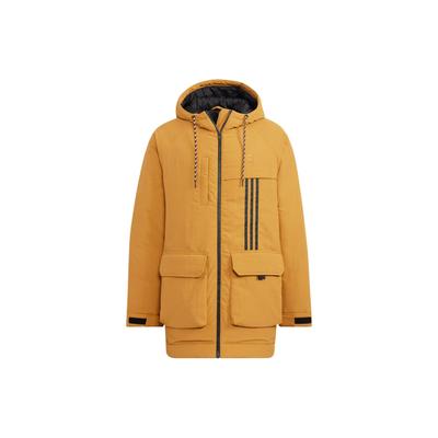 Neo Solid Color Logo Print Three-Stripe Hooded Down Jacket Unisex Outerwear Brown HN4761
