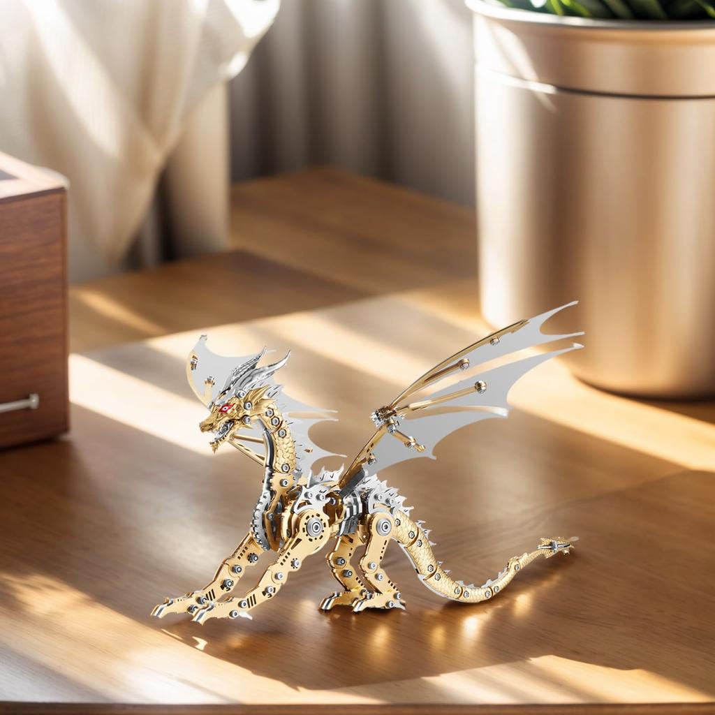 LONGPIN 3D Metal Dragon Puzzle for Adults, 3D Model Assembly Kit | Interior Goods/Office Decor/Gift | Mechanical Engineering Design (Kiniro)