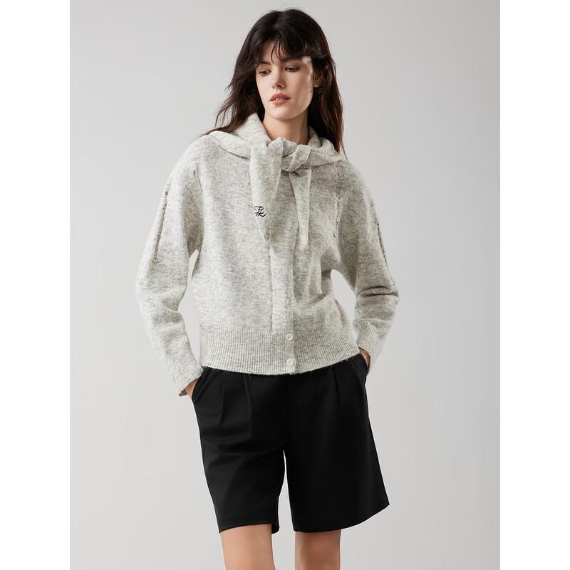 ELLE Women's Patterned Yarn Round Neck Knit Sweater