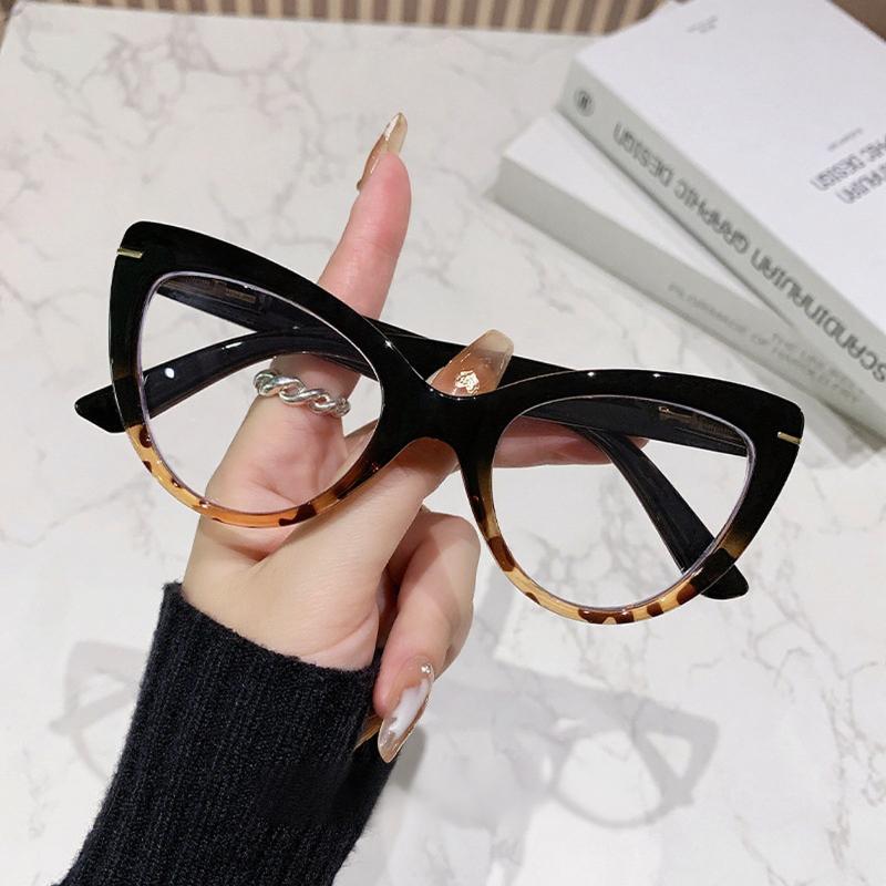 Neutral Fashion New Style Anti-Blue Light Reading Glasses Women's Cat-Eye Oversized Frame High-Definition Hyperopia Glasses +4.0