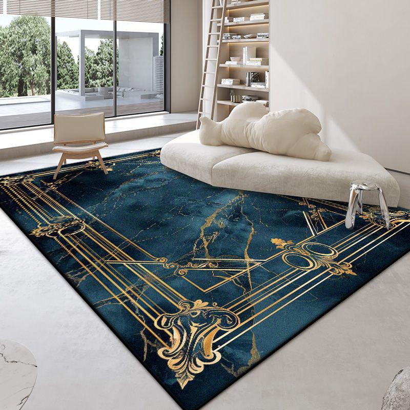 Modern Marble Style Blue Large Living Room Carpet Antiskid Room Decoration Aesthetic Bedroom Rug Soft Sofa Table Mat Easy Clean