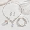 Bridal Jewelry Set: Rhinestone Zircon Teardrop Necklace, Earrings, Bracelet, Ring