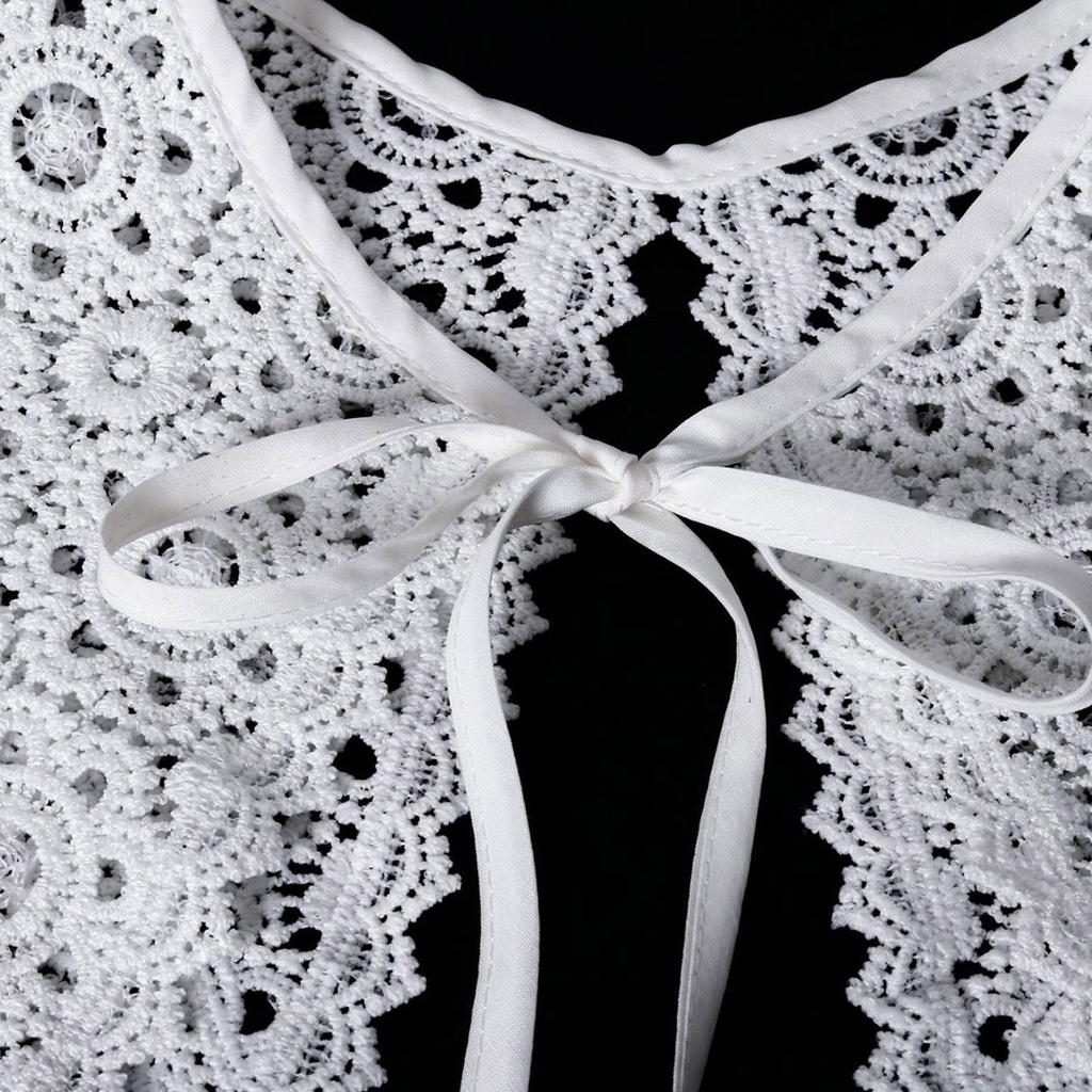 Hollowout Embroidery Flower False Collar Capelet Floral Lace Elegant Detachable Shawl for Collarless Blouse and Dress