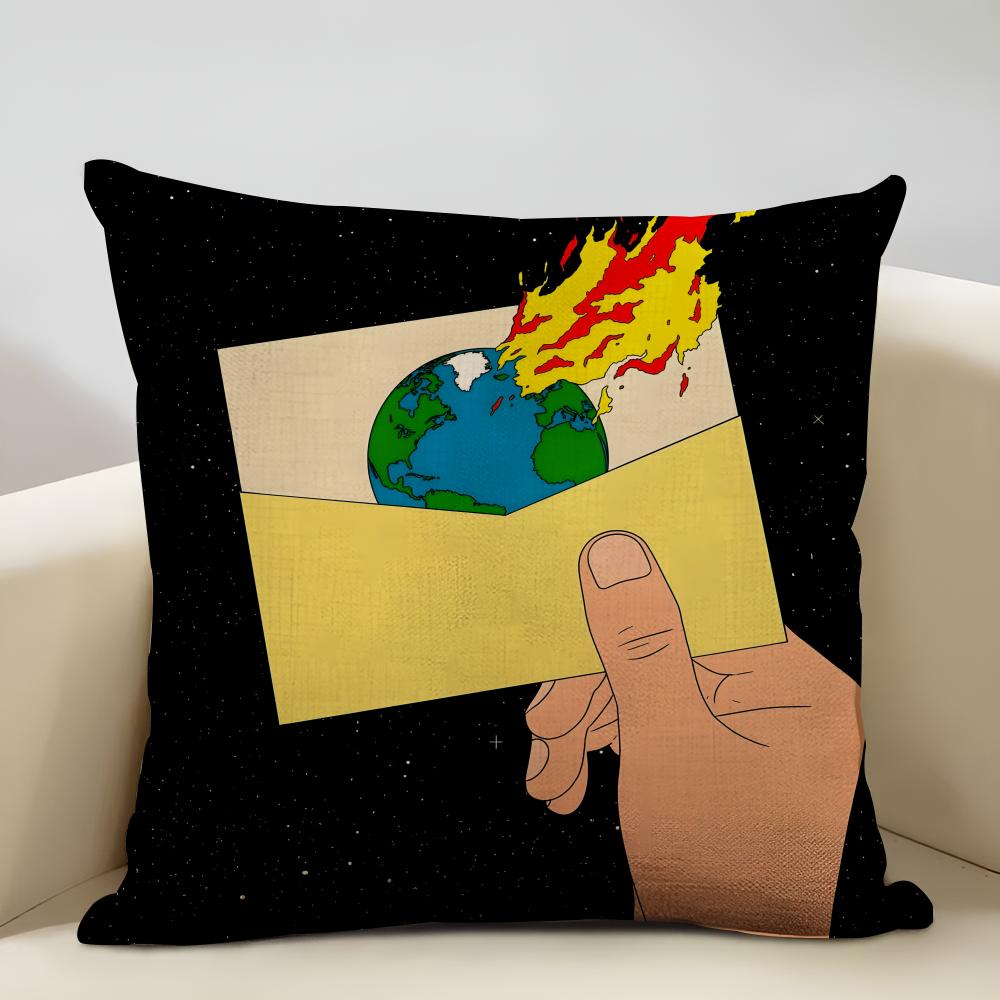 Planet Illustration Cushion Cover Household Decoration Linen Sofa Cushion Cover: Skin-Friendly & Breathable With Invisible Zippe