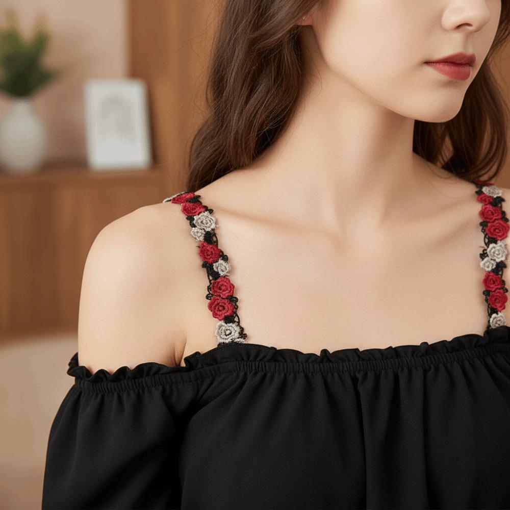 Adjustable Floral Bra Straps with Lace Trim Flower Lingerie Strap Fashion Underwear Strap Women