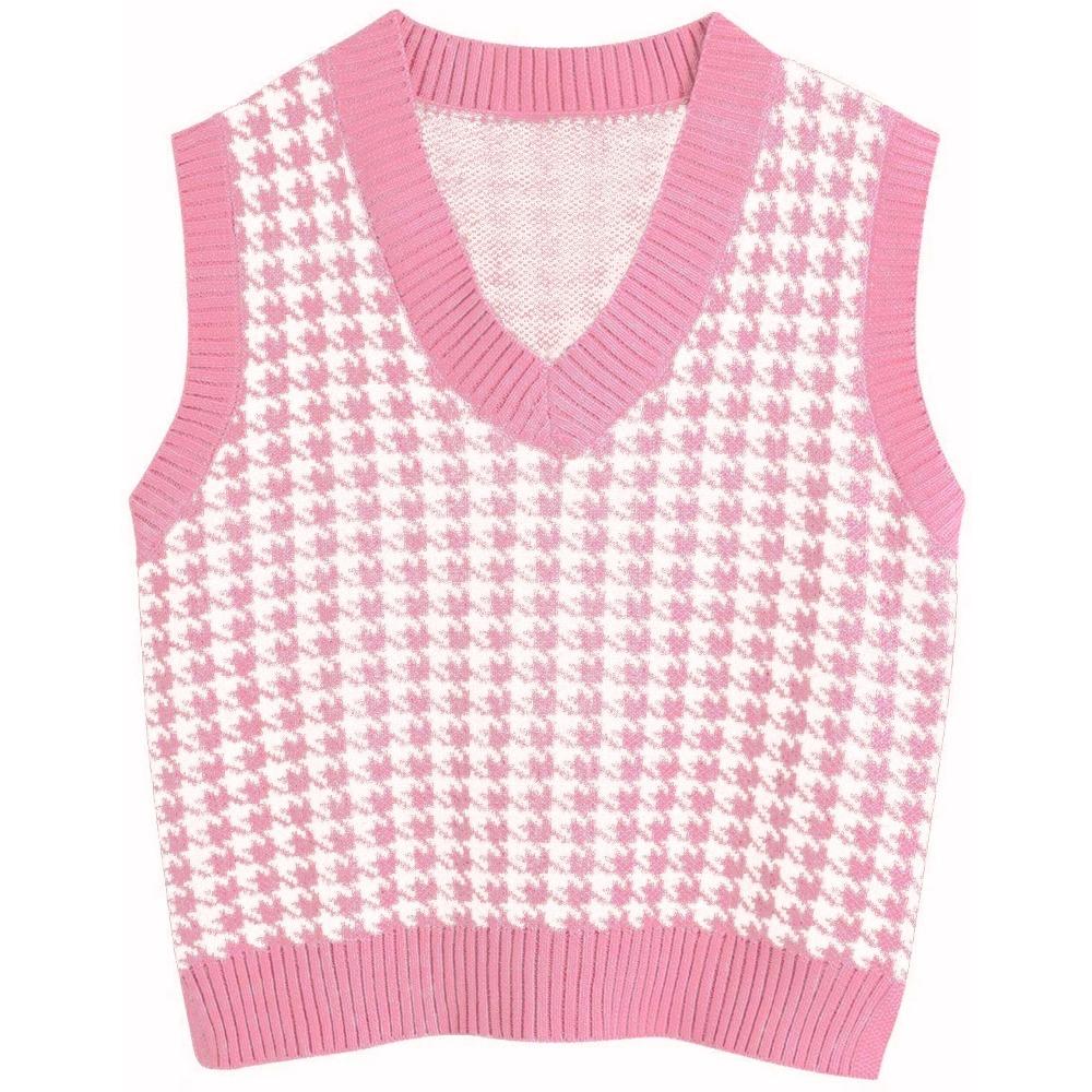 Loose Knitted Vest Sweater Women Sleeveless Thick Vintage Sweater Vest Female Waistcoat Chic Tops  Houndstooth Women Clothing