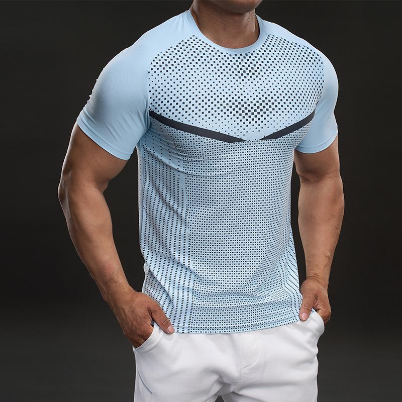 Pevné a Elastické Ležérní Tričko s Krátkým Rukávem v Americkém Stylu Módní Sportovní Slim Fitness Outdoorové Tričko