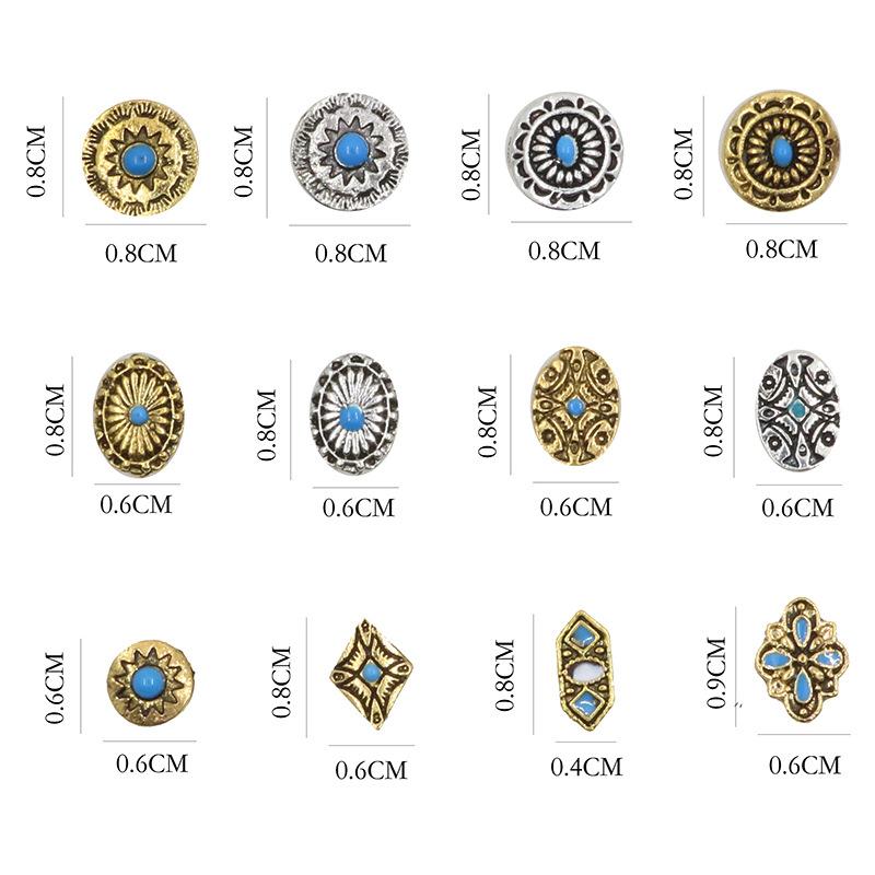 12 buc/roată Bijuterii Aliaj Unghii Vintage Negru Alb Argintiu Ornament Aliaj Decorare Artă Unghiilor