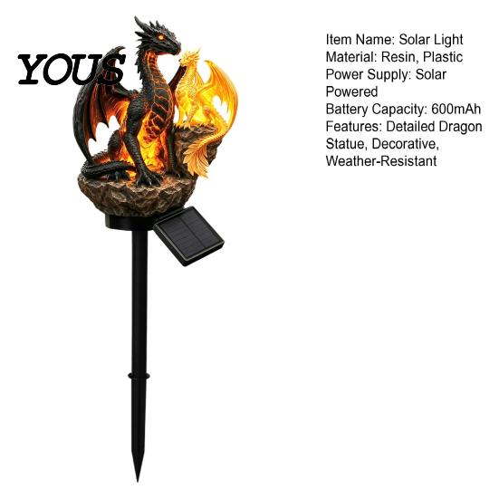 Garden Dragon Lamp Solar Light, Outdoor Statue Lamp, Figurine Magical Yard Pathway Fantasy Lawn Ornament, Unique Gift for Lovers Decor