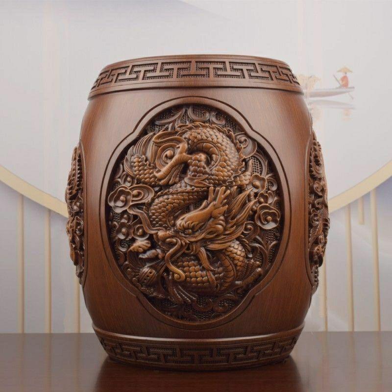 Dragon & Phoenix Auspicious Drum Stool: Handcrafted Chinese Ornament for Living Room, Office Gift, or Home Housewarming