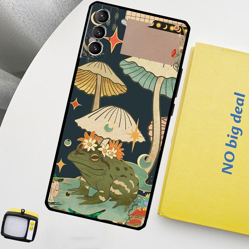 Vintage Retro Frog Mushrooms Phone Case For Samsung Galaxy S25 Ultra S20 S21 S22 S23 Plus S24 Ultra S9 S10 S25 FE Cover