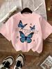 New Womens Blue Butterfly Print Comfortable Round Neck Tshirt With Multiple Colors Available For Home And Outdoor Casual Tops