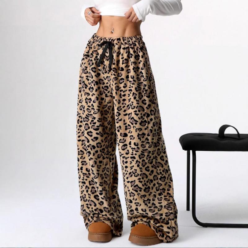 2026 New Arrival: Elegant Leopard Print Wide-Leg Trousers with Stretch Waistband