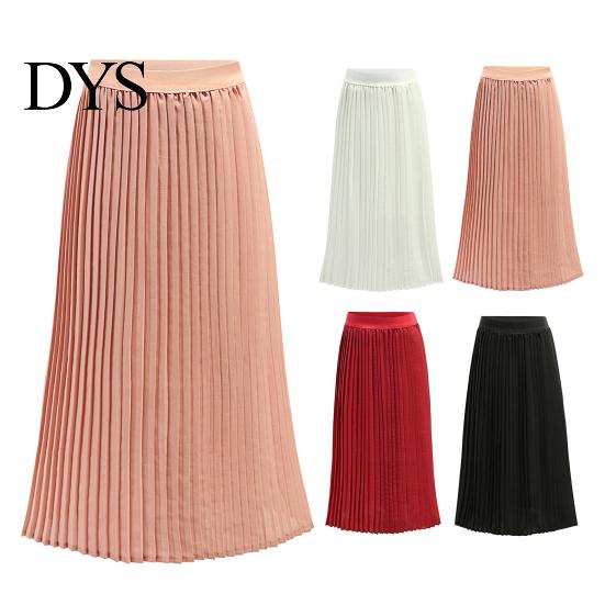 Indoor And Outdoor Wear Skirt Women Pleated Midi Elastic High Waist Solid Color for Smooth Outline Slimming Daily