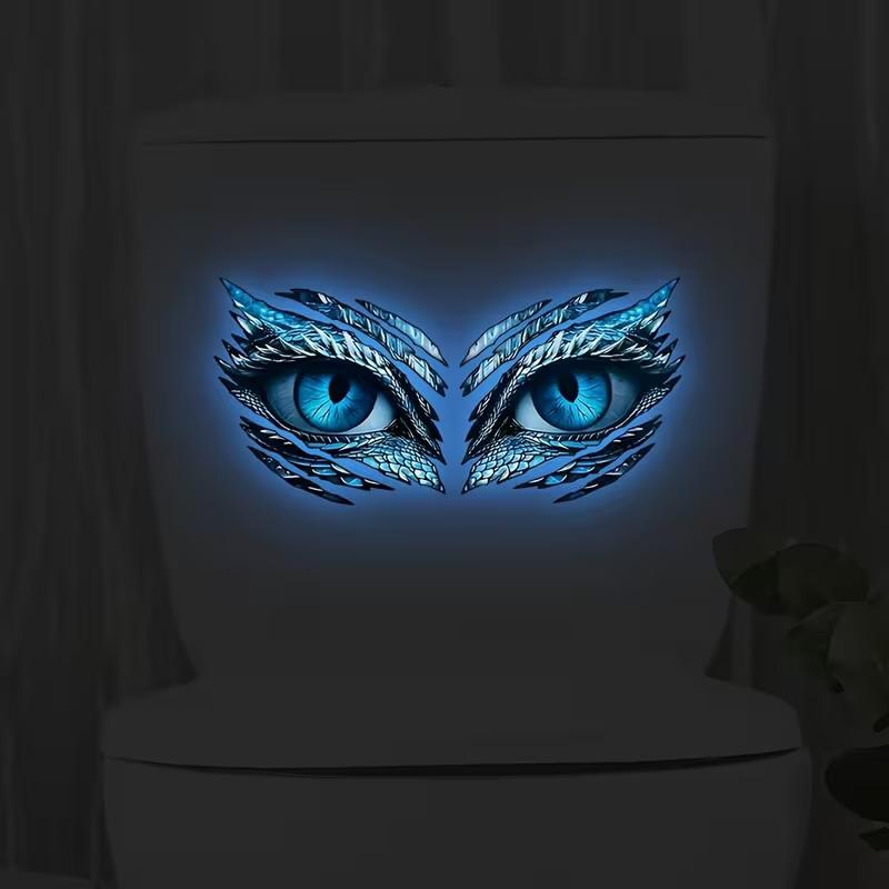 Glow-In-The-Dark Toilet Stickers Ice Blue Dragon Eye Design Wall Decal Self-Adhesive Removable Pvc Bathroom Decor Luminous