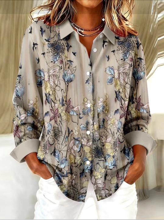 1116 Fashion European and American Shirts Spring and Autumn Loose Digital Printed Checked Cardigan Women's Shirt