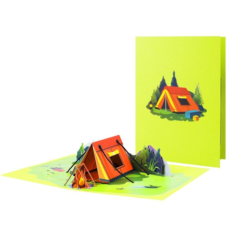 Unique 3D Popup Adventure Tent Card Foldable Greeting Card with Envelope Handmade Party Invitation Card for Friend 1