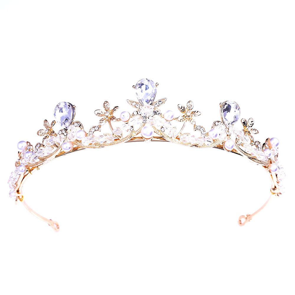 New Korean style children's hair accessories tiara crown string crystal beads flower pearl bridal handmade small crown