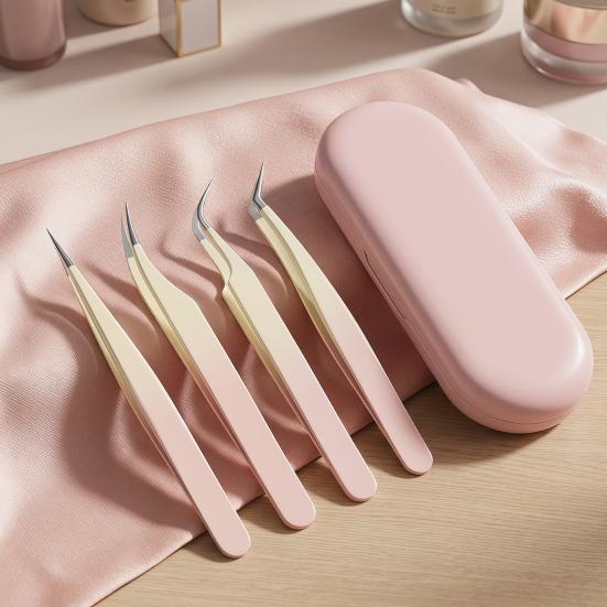 False Eyelash Tweezers for Eyelash Extension Stainless Steel Tweezers with Curved And Elastic Handle Makeup Eyelash Tool for Professional Makeup