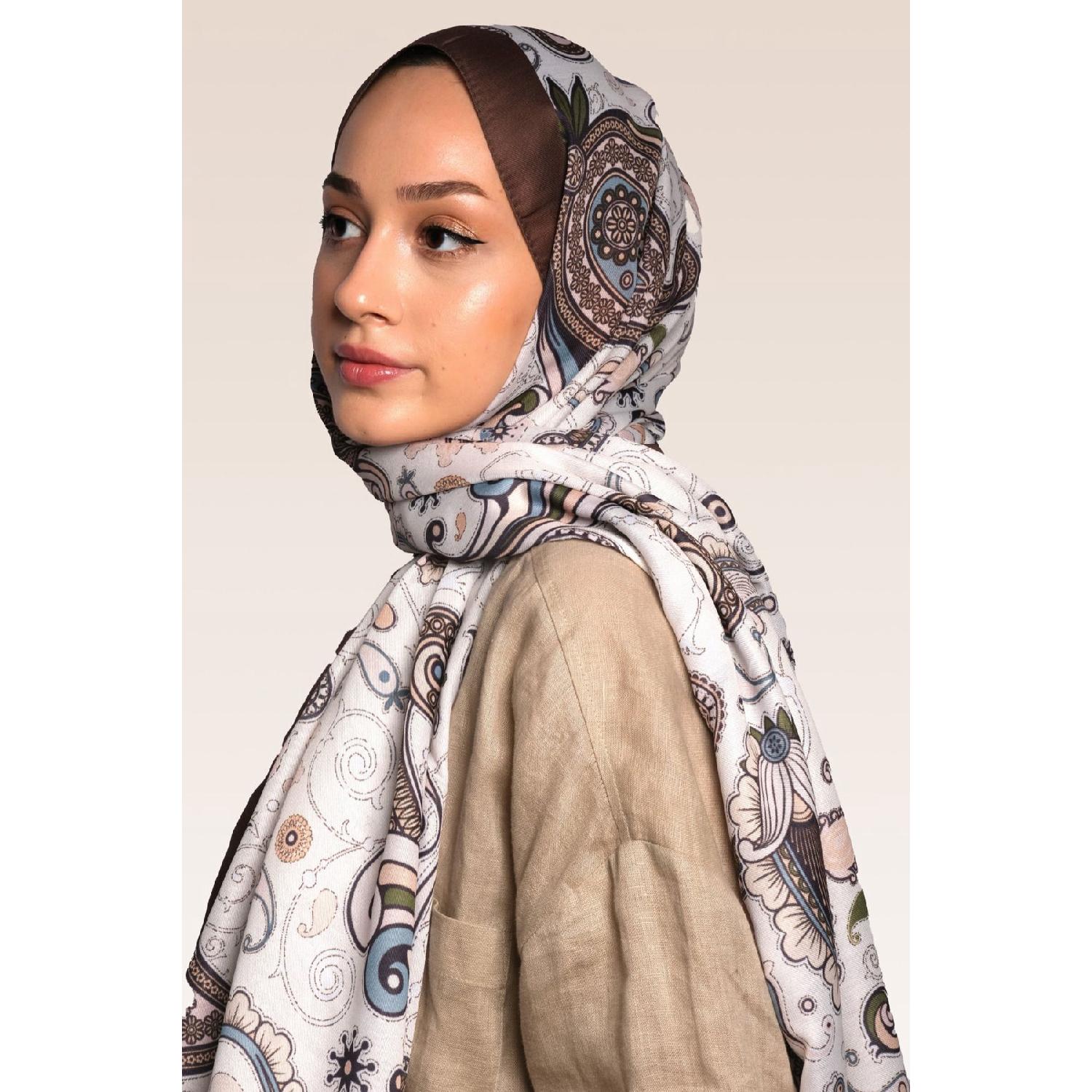 

Cotton Silk Ethnic Pattern Brown Shawl