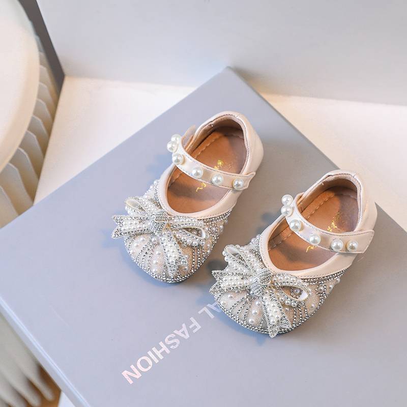Girls Rhinestone Bow Pearl Decor Mary Jane Flat Shoes 15