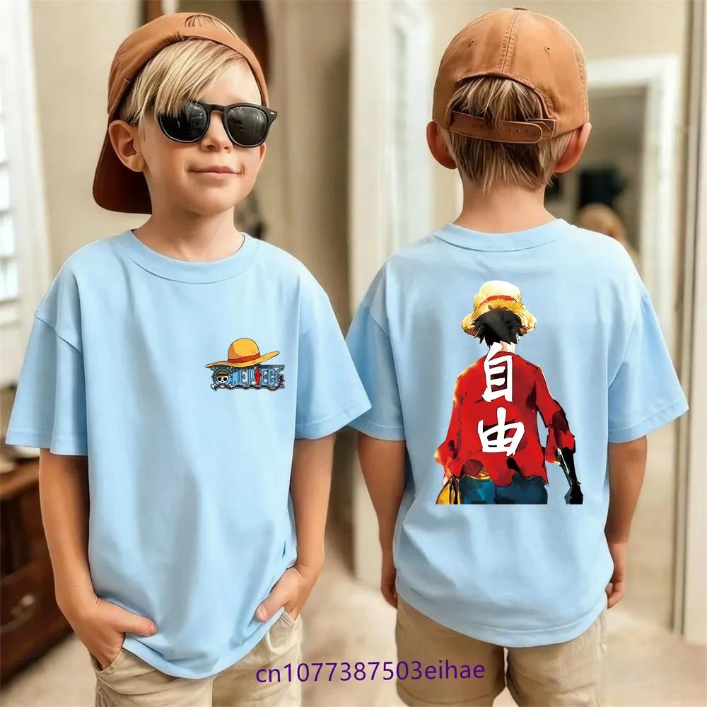 One Piece Kids TShirt Summer Anime Cartoon Tees Boys Girls Luffy Zoro Nami Chopper Print Cute Birthday Gift Top
