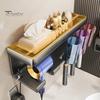 Hair Dryer Holder with Toothbrush Toothpaste Organizer Strong Load-bearing Easy To Install Wall Mount Blower Holder Shelf