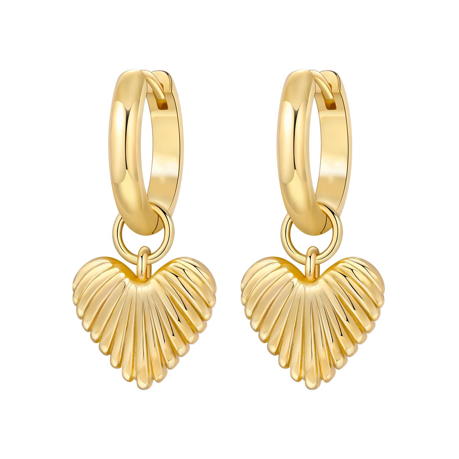 

Mishifu Gold-Plated Heart Dangle Hoop Earrings - Elegant and Luxurious Design for Women Copper