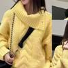 Korean Style Yellow Lapel Women's Thick Cable Knit Cardigan