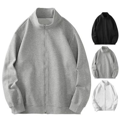 Men Sport Coat Stand Collar Long Sleeve Zipper Placket Baseball Jacket Solid Color Loose Fit Running Gym Outwear