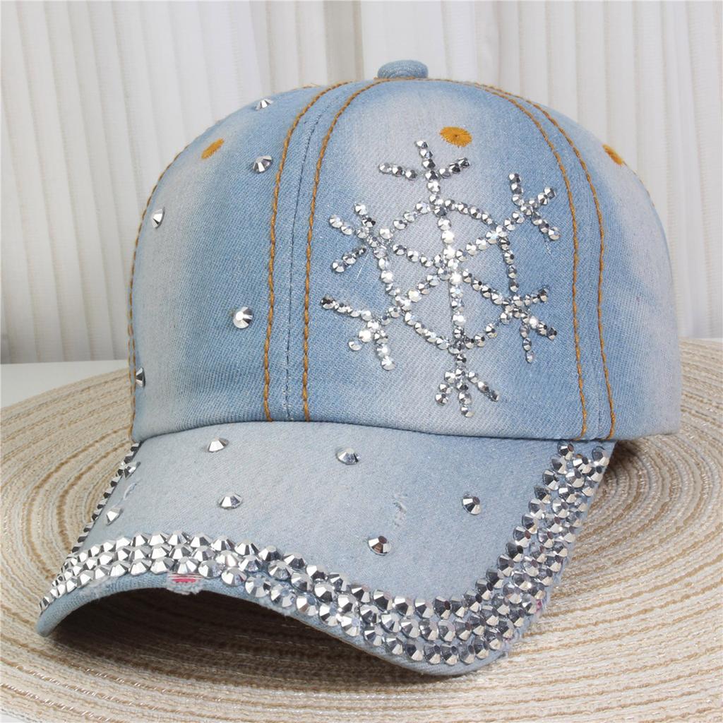 Rhinestones Baseball Hat Fashion Denims Hat Retros Street Hat Sunshades Hat for Women and Men