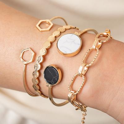 4pcs/set Bracelet Retro Marble Geometric Thick Chain Bracelet